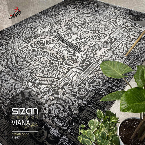 فرش ماشینی سیزان طرح 41947 نقره ای مدرن